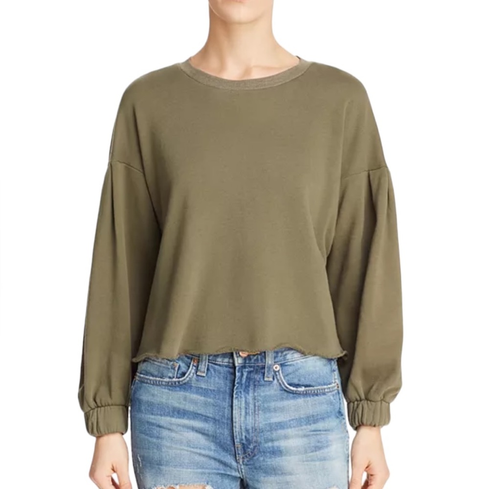 Nation Ltd Danica Olive Green Puff Balloon-Sleeve Cropped Sweatshirt Top - XS